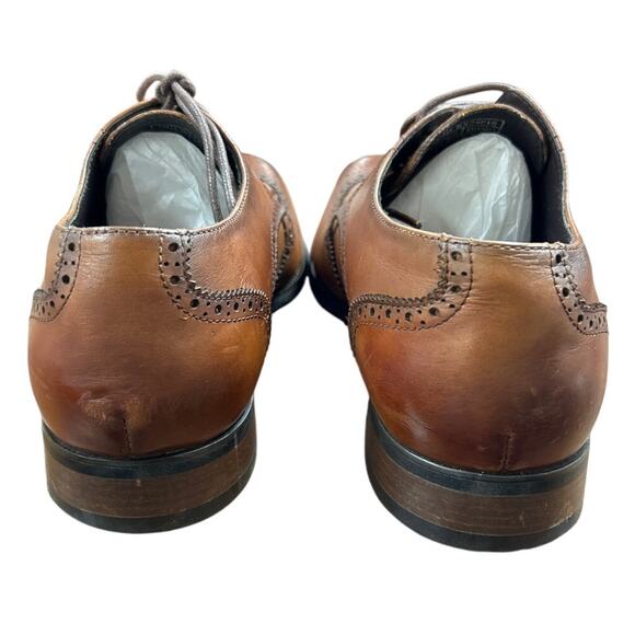 Jousen Mens Size 10 Brown Leather Lace Up Wingtip Formal Business Oxford Shoes - Picture 5 of 8